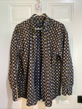 Navy Blue Printed Button-Up shirt